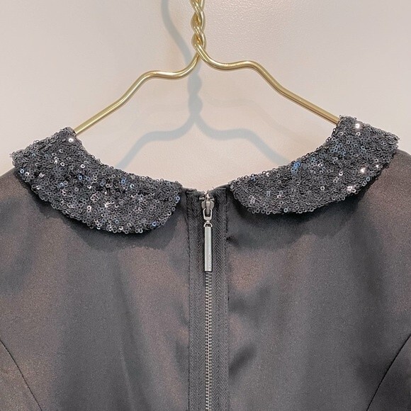 Kensie Sleeveless Black Satin Party Dress Sequin Lace Collar - Picture 6 of 11